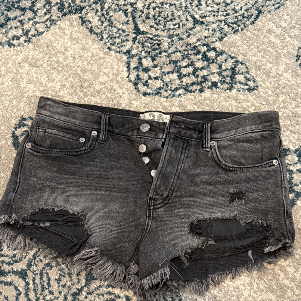 Distressed Black Denim Shorts Free People